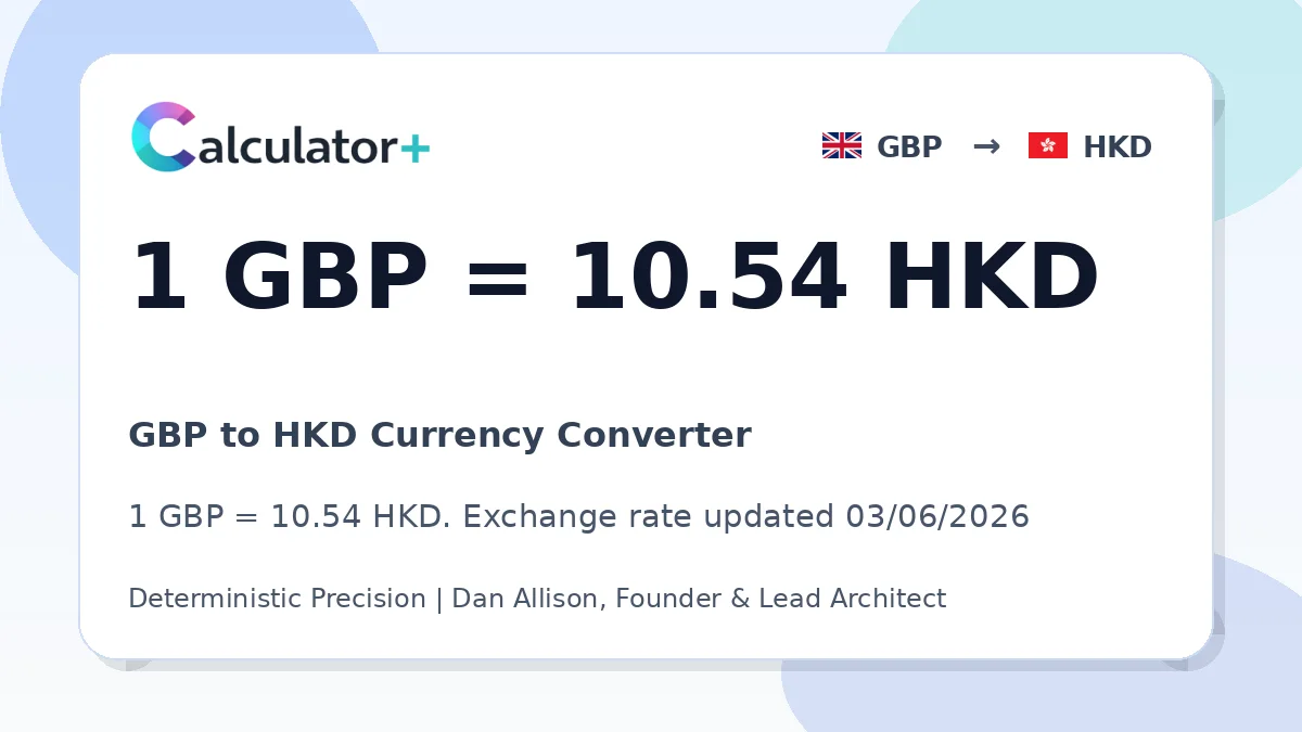 GBP to HKD exchange rate card showing 1 GBP = 10.54 HKD. Exchange rate updated 03/06/2026.