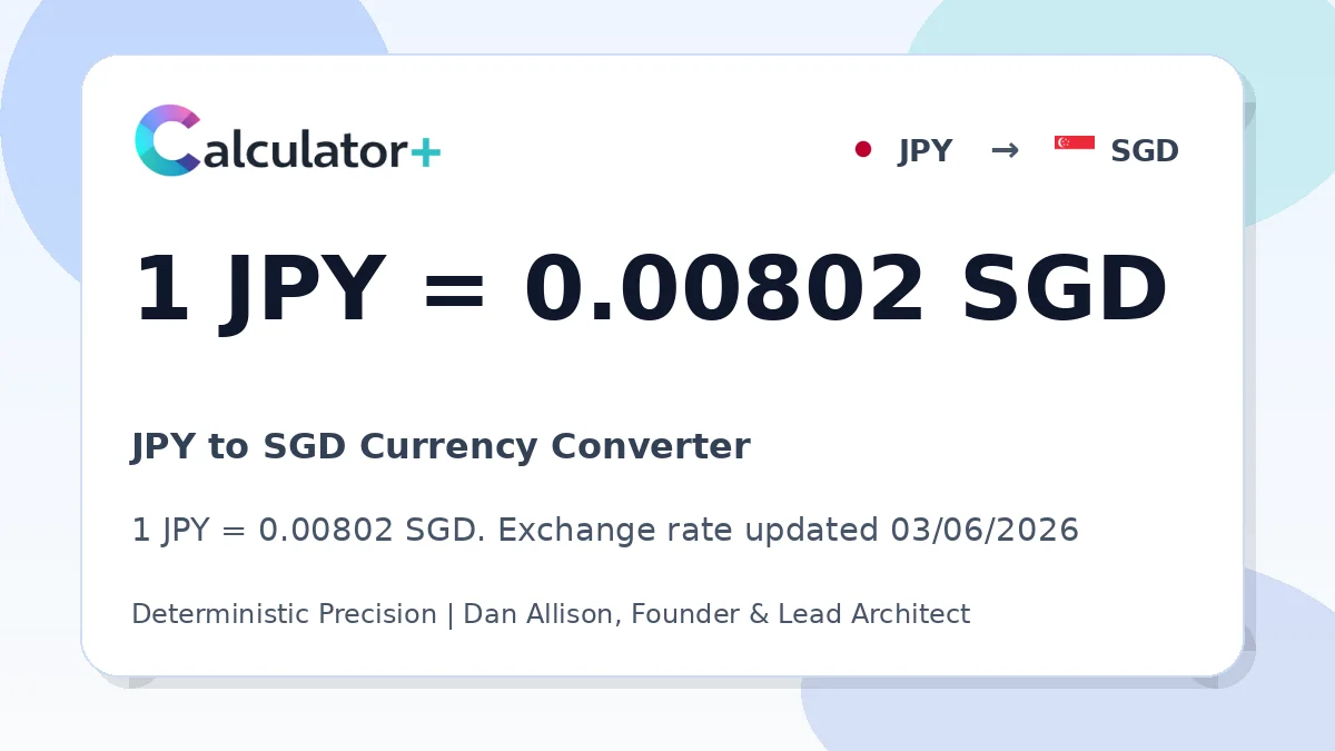 JPY to SGD exchange rate card showing 1 JPY = 0.00802 SGD. Exchange rate updated 03/06/2026.